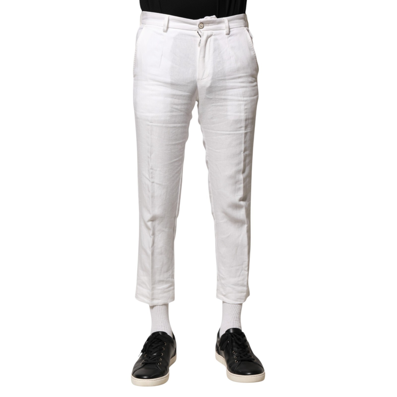 DOLCE & GABBANA White Linen Cropped Mid Waist Trousers IT44 W30 XS 1200 USD