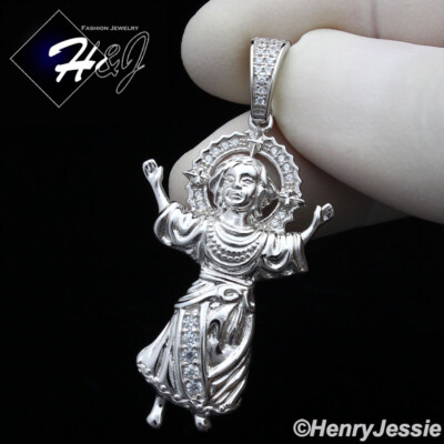 MEN WOMEN 925 STERLING SILVER ICY BLING CUBIC ZIRCONIA BABY JESUS ...