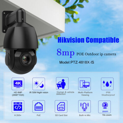 USA 4K 8MP HD Hikvision Compatible 5MP 360° PTZ 18X Zoom Security IP Camera POE - Picture 2 of 22