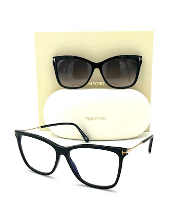 Tom Ford FT5824B  001 Black / Blue Block & Gray Clip-on 56mm Eyeglasses TF5824B