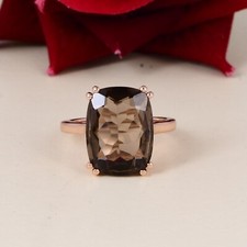 Cushion Cut Smoky Quartz Ring in Rose Gold Elegant Solitaire Statement Rings