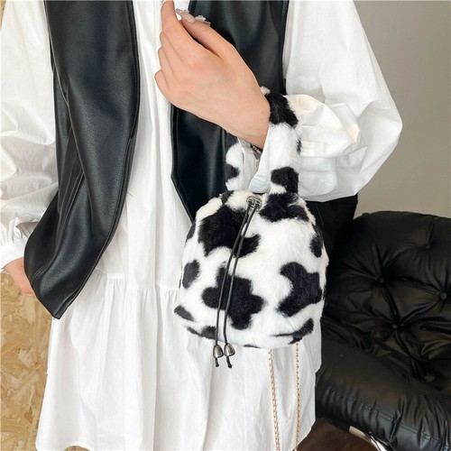 Women Plush Bucket Bag Leopard Print Crossbody Bag Small Purse for Work Shopping - Picture 20 of 20