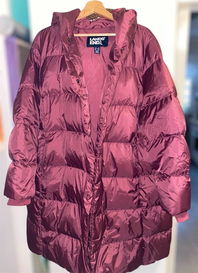Land's End Daunenjacke mit Kapuze, Plus-Größe 1XL, 48/50 - bordeaux - wie NEU - Bild 2 von 4