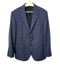 Jos A Bank 100 Wool Windowpane Sportcoat Blazer Jacket Men 43R Blue Classic
