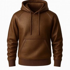 Men's Brown Premium Leather Hoodie Handmade Genuine Lambskin Leather Jacket.