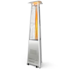 42,000 BTU Stainless Steel Pyramid Patio Heater  Glass Tube Flame W/ Wheels