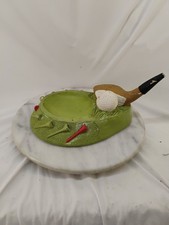 Vintage Chalkware Golf Themed Large Ashtray / Trinket Dish