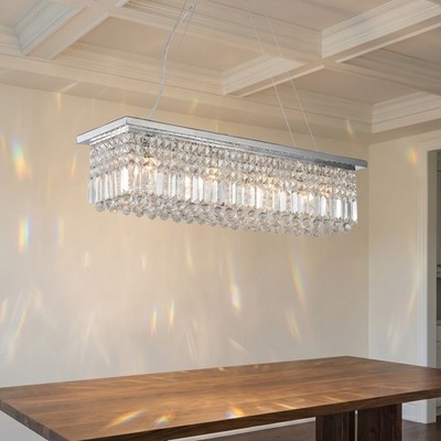 39'' Crystal Chandelier Large Rectangular Pendant 8 Light Kitchen Fixture Chrome