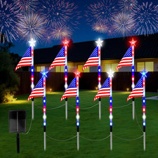 4Th of July Decorations Outdoor American Flag Lights, 8-Pack Red White and Blue