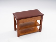 Entryway Shoe Storage Bench - 2-Tier, Solid Wood PU, Brown Modern Shoe Bench