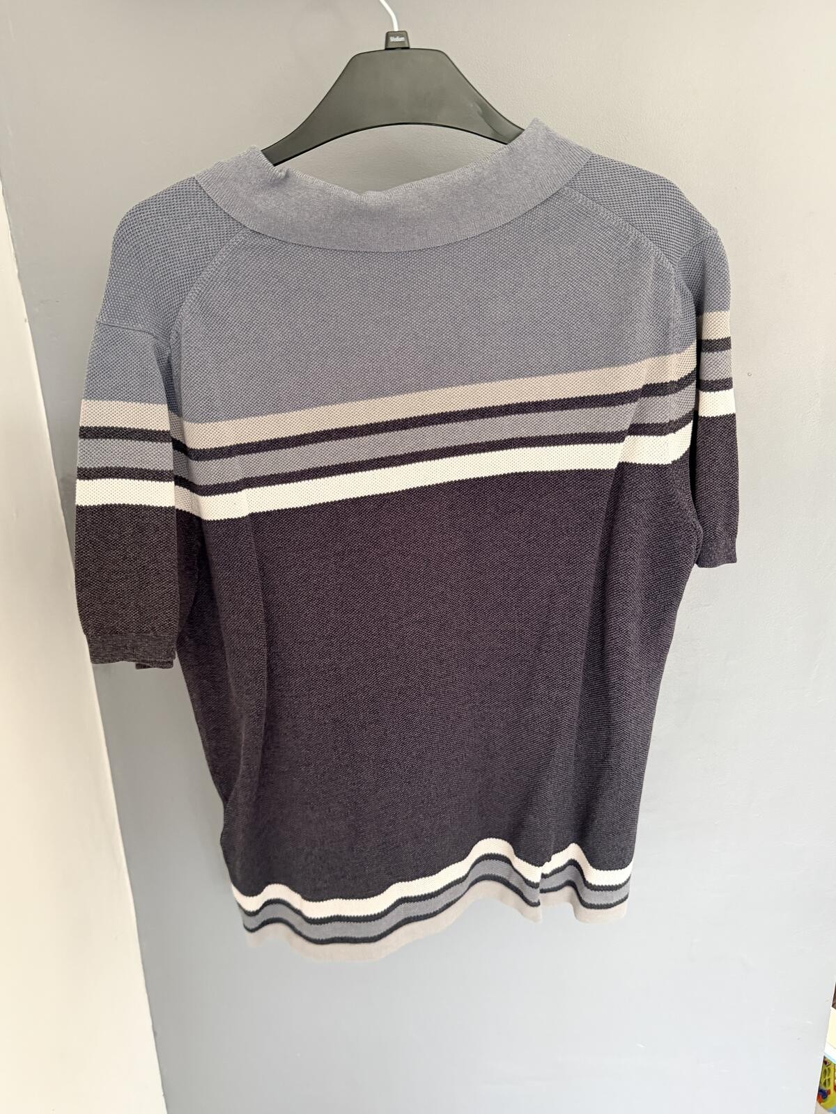 Reiss ‘Vinci’ Men’s Knit Stripe Polo Shirt Large Grey Navy £118 RRP image 5