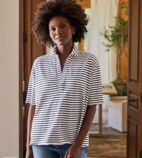 Frank Eileen Patty Short-Sleeve Popover Henley Navy French Stripe Size Medium