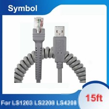 Lote de cable en espiral para escáner de código de barras láser USB de 15 pies para Symbol LS2208 CBA-U09-C15ZAR