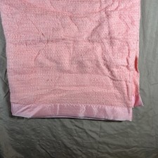 Vintage Airy Waffle Weave Satin Trim Pink/White Acrylic Twin Blanket 72"x81  