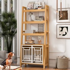 H76" Dog Crate Kennel Furniture Ladder Bookshelf Wood Display Shelves Bookcase