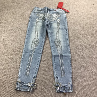 GUAPI デニム 30 Guapi Jeans Mens 30 Rhinestone Skeleton Crystal Buckle Limited