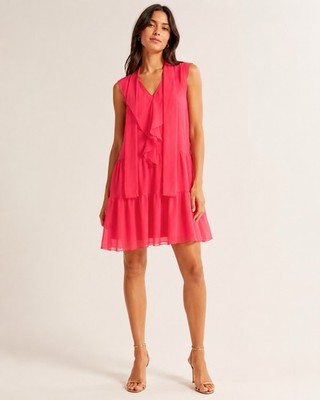 8 by YOOX Women s Coral Pink Ruffle Tiered Mini Dress Sleeveless IT 38 NWT