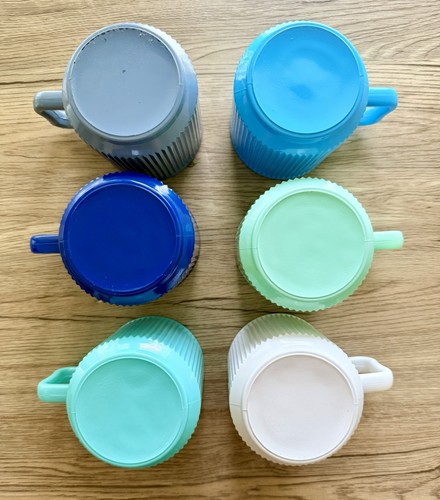 Claplante Glass Coffee Cups Mugs Set 6. Blue Jade Teal Gray White. Very Unique! - Picture 10 of 11