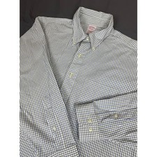 Brooks Brothers Mens 17.5 2/3 Traditional Fit Oxford Shirt Blue Green Check