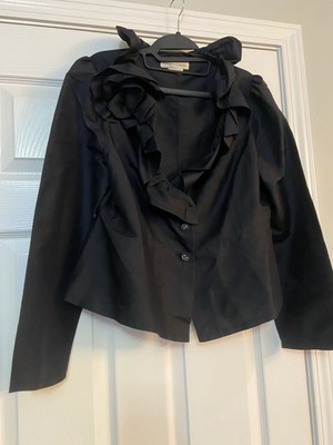 Tendresse Et Passion Black 100% Silk Pleated Detail Jacket Sz Italy 44 US 8