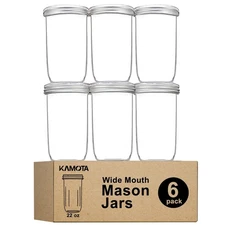 KAMOTA Wide Mouth Mason Jars 22 oz With Wide Mouth Lids and Bands, Ideal for ...