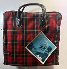 Vintage Plaid Aladdin Picnic Set Thermos Bottles & Lunch Box Red Quart Tote Bag