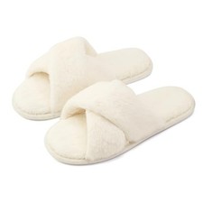 ANLUKE Women's Fuzzy Open Toe House Slippers with Memory Foam 7-8 Beige