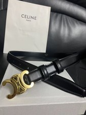 Celine Arc de Triomphe all-black gold logo women's belt size 85