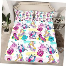 Roller Skating Fitted Sheet Queen Size,Musical QUEEN W60 L80 H16" Multi 19