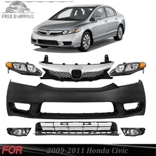 Front Bumper Cover Fascia & Grille Assembly Kit For 2009-2011 Honda Civic