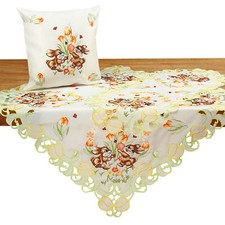 Ostern Tischdecke Kissenhülle Weiß Grün Gelb Häschen Tulpe Marienkäfer Stickerei