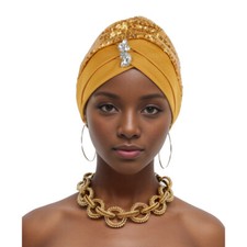 African Women Sequins Turban Head Wrap Cover Headwear Chemo Beanies Cap Bonnet