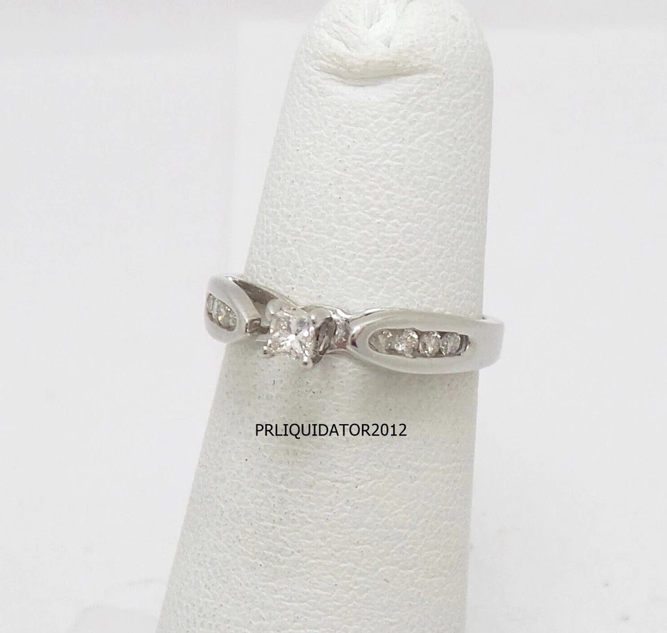 1/4CT Natural Princess Diamond Solitaire Engagement Wedding Ring 10K White Gold - Image 3 of 4