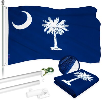 G128 6ft Aluminum Flagpole (Silver) & South Carolina Flag Embroidered 3x5ft