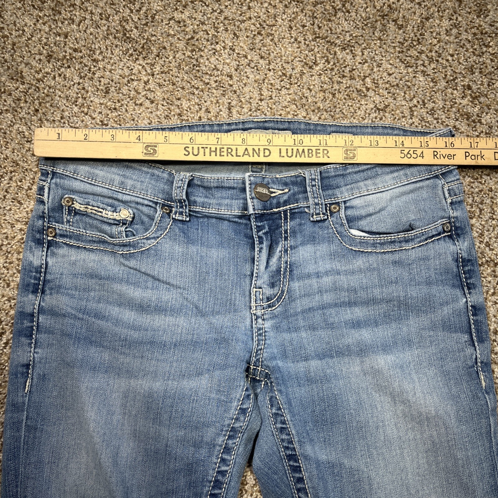 BKE Stella Low Rise Womens Stretch Blue Tapered Leg Jeans Size 28R (32 X 30) - View 7
