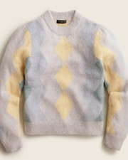 New J.CREW Sz L Diamond-Checked Argyle Cropped Crewneck Sweater 128 BD026 NWT