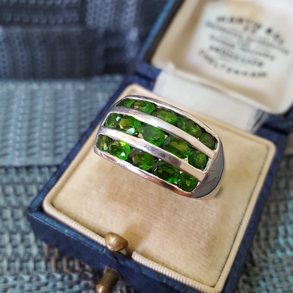 925 Sterling Silver Ring, Genuine Green Chrome Diopside Band, Size P US 7.5 - Image 3 of 4