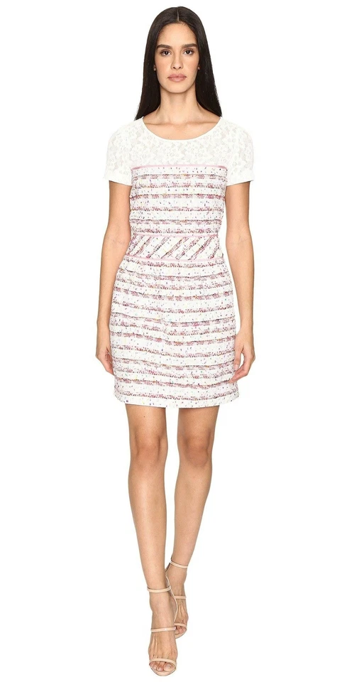 Vestido de tweed Boutique Moschino 166538 feminino manga curta listra rosa tamanho 42 - Imagem 4 de 4