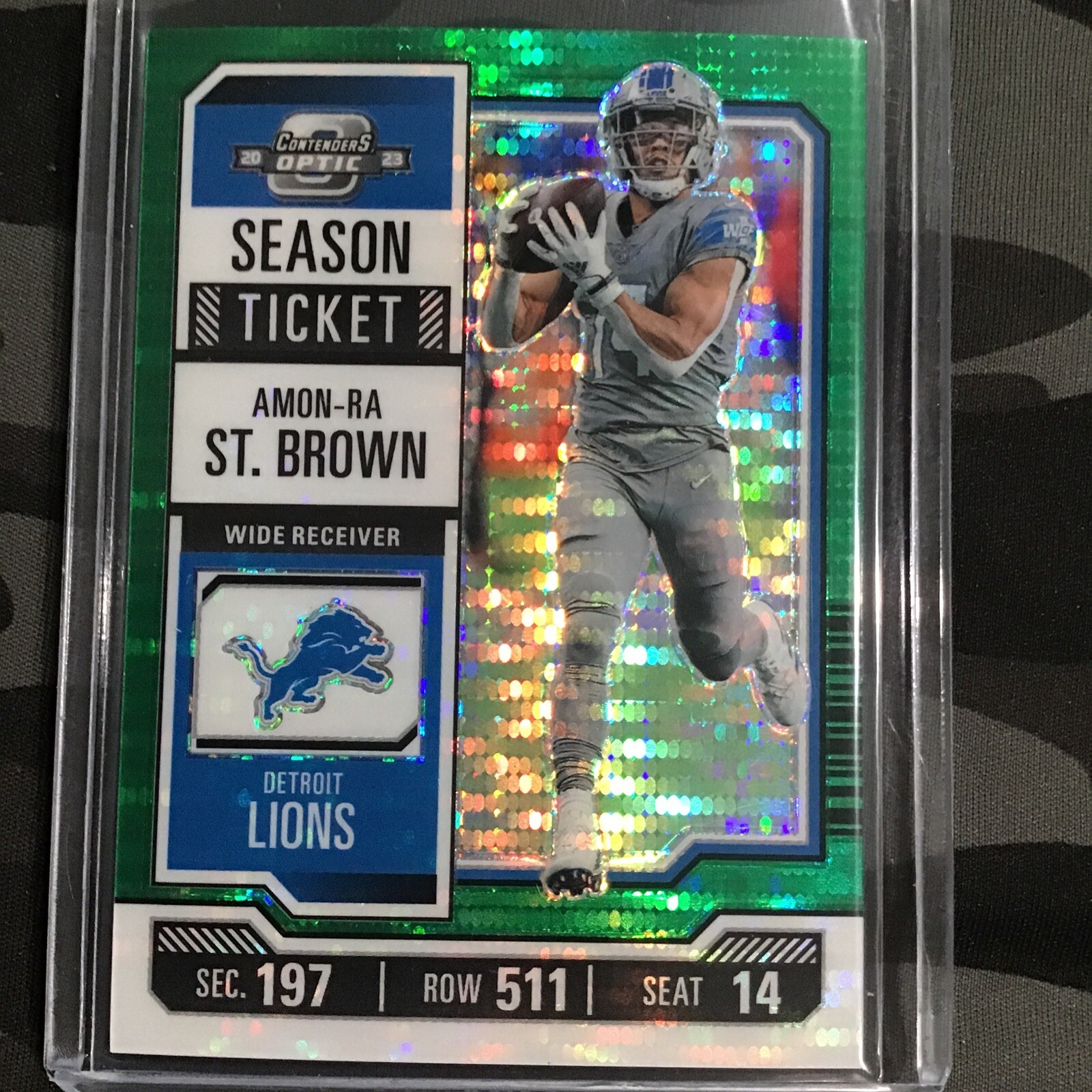 2023 Contenders Optic AMON-RA ST. BROWN Green Pulsar Prizm 35/35 Lions #16 Book