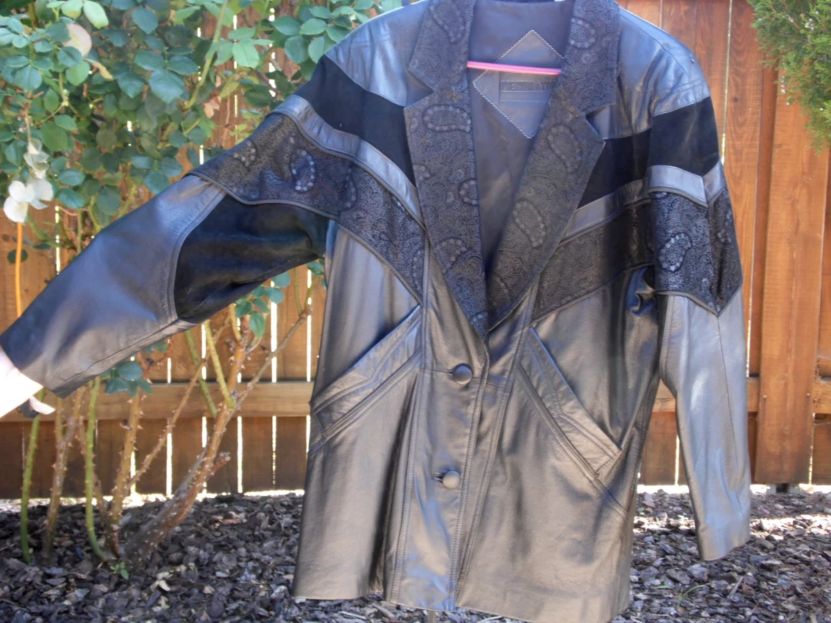 PRESTON YORK BLACK SOFT PLUSH LEATHER JACKET SOLID PAISLEY