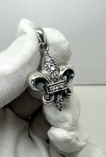 Fleur De Lis Charm Pendant in Polished 925 Sterling Silver Solid 8.6g