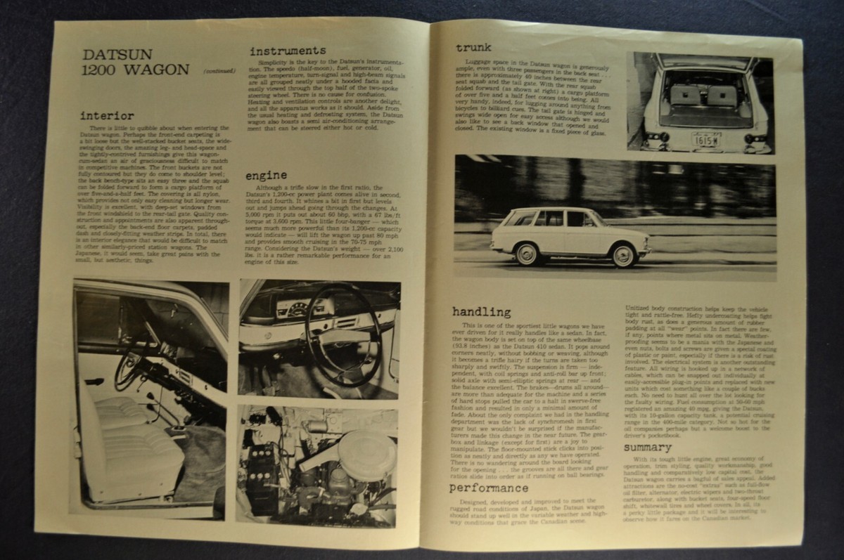 1964-1965 Datsun 1200 Wagon Road Test Brochure Folder Nissan