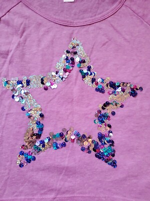 Haut Fille Justice Taille 12 - Manches 3/4 Violet Avec étoile Pailletée Multicolore