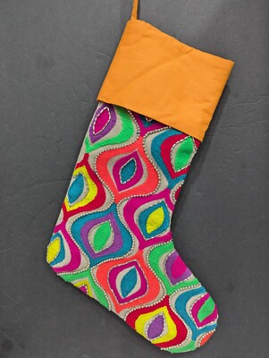 Two's Company Christmas Stocking Multi  Color With Beading Accent