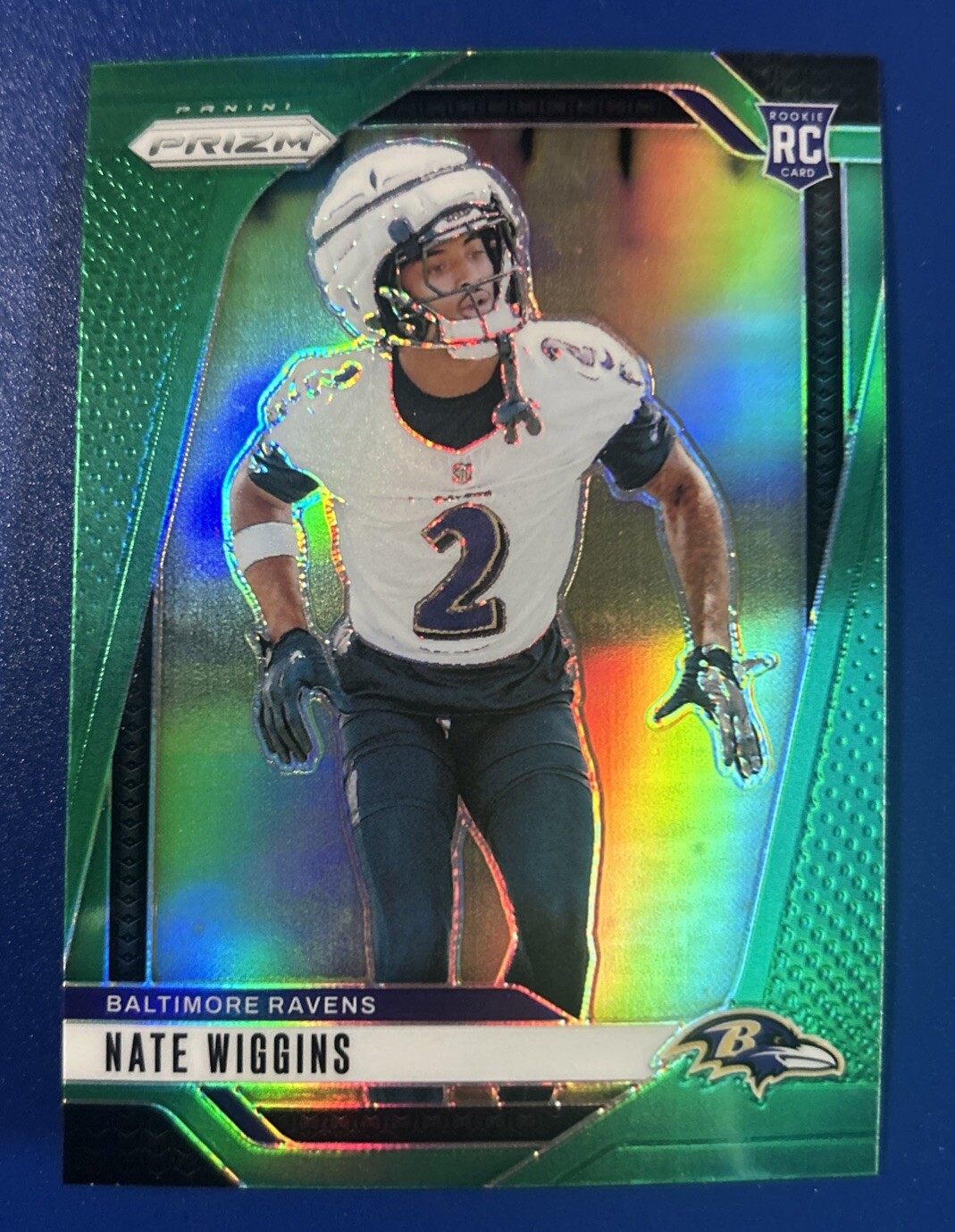 2024 Prizm Football Nate Wiggins RC Green Prizm Baltimore Ravens #380