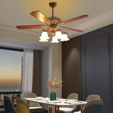 52" Chandelier Ceiling Fan Light with Remote Control 5-Blades Fan Home LED Lamp