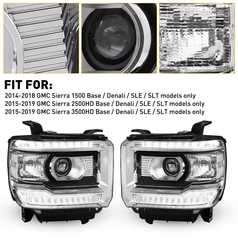 透明 OE 风格 LED DRL 车头灯适用于 2014 - 2018 年 GMC Sierra 1500 2500 3500 — 第 4/4 张图片