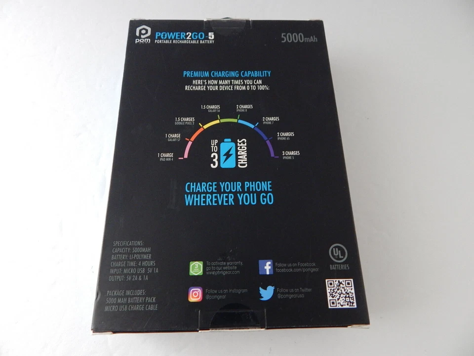 POM Power2Go-5 5000mAh 便携式 可充电电池 青铜色 全新 — 第 2/4 张图片
