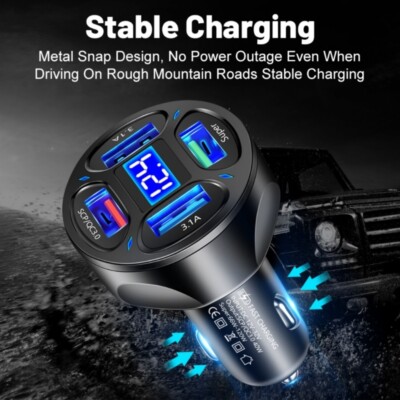 Efficient 4 Port USB C Car 66W QC3.0 PDFast Charging Adapter for Phone