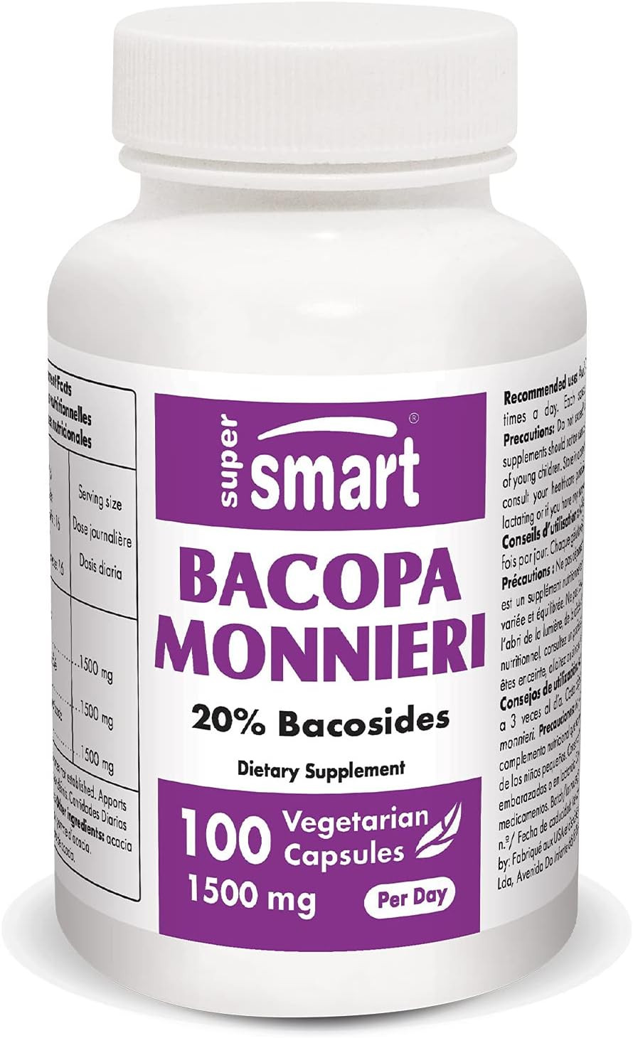 Supersmart Bacopa Monnieri 1500mg Nootropic Supplement, Brain Boost 100 Capsules